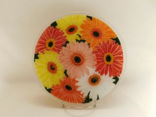 Peggy Karr Fused Glass 11 " Gerbera Daisy Plate - Signed