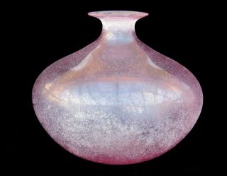 Signed - Huge Murano Cenedese Art Glass Pink Scavo Bulbous Vase A Da Ros