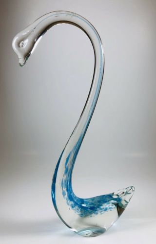 Vintage Murano Style Hand Blown Glass Swan Blue 11.  5 " Tall Art