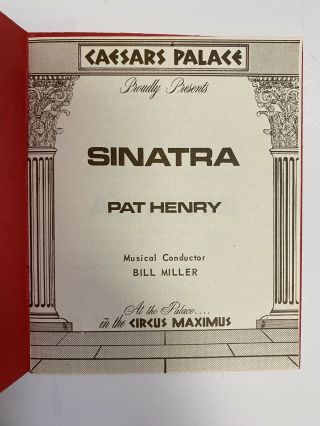 Vintage Program Booklet Frank Sinatra Pat Henry at Caesar ' s Palace Las Vegas 2