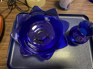 Vtg 8 - 7/8 " X 3 - 1/2 " Cobalt Blue Large Serving Bowl,  Small Vase