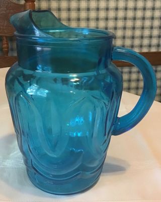 Vintage Anchor Hocking Blue Glass Colonial Tulip Ice Lip Pitcher