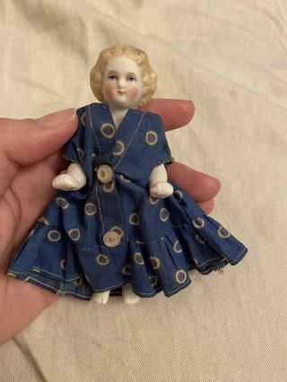 Rare Antique Civil War Era Large 4.  5” Frozen Charlotte Parian China Doll & Dress