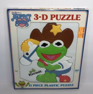Vintage 1989 Jim Henson’s Muppet Babies Baby Kermit 11 Piece 3 - D Plastic Puzzle
