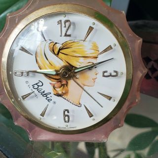 Rare/vintage 1964 Barbie Wind - Up Alarm Clock Gold Pink Lucite
