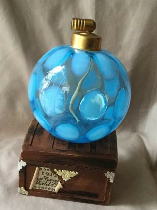 Vtg Fenton Art Glass Blue Opalescent Coin Dot Perfume Bottle Atomizer Pre Logo