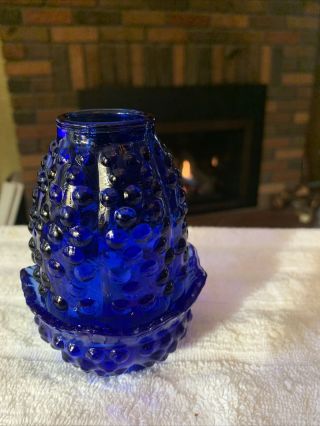 Vintage Fenton Art Glass Colonial Blue Hobnail Candle Fairy Lamp
