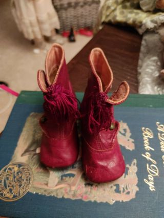 Antique Doll Boots Leather Red German French?