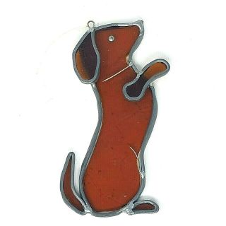 Dachshund Brown Dog Begging Vintage Leaded Stained Glass Window Suncatcher