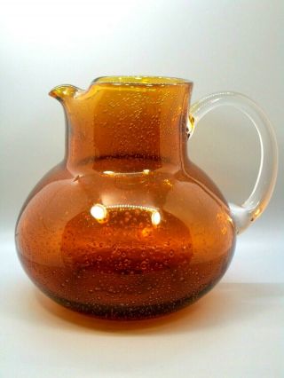 Artland Iris Amber Hand Blown Glass 78 Oz Pitcher With Applied Clear Handle