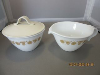 Vintage Corelle Corning Pyrex Gold Butterfly Creamer & Sugar With Lid