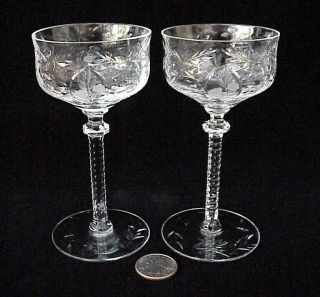 2 Vintage Libbey Rock Sharpe Knickerbocker Crystal Wine Glasses Frosted
