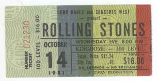 Rare The Rolling Stones 10/14/81 Seattle Wa Kingdome Ticket Stub