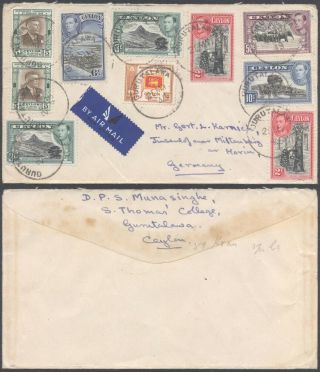 Ceylon 1949 - Air Mail Cover To Germany D1693