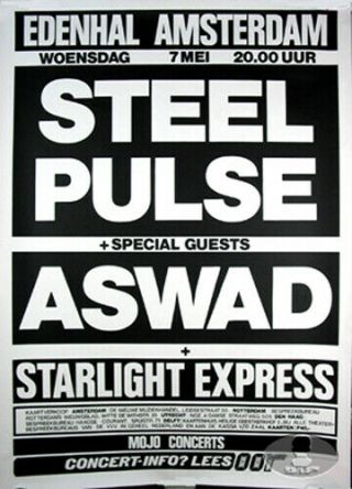 Steel Pulse 1986 Concert Poster W/ Aswad