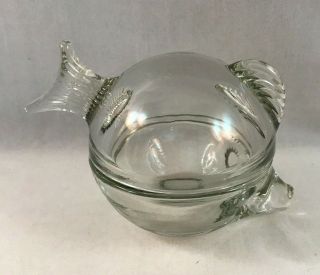 Anchor Hocking Clear Glass Kissing Fish Trinket Candy Jewelry Heavy Thick 2 Pc.