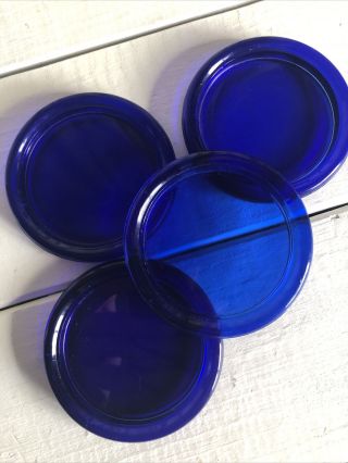 Cobalt Blue Glass Coasters Set Of 4 Simple Art Deco - Style 3.  75 "