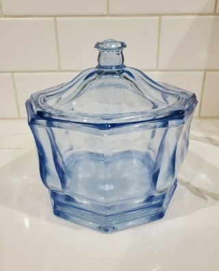 Vintage Federal Glass Light Blue Octagon Candy Dish With Lid