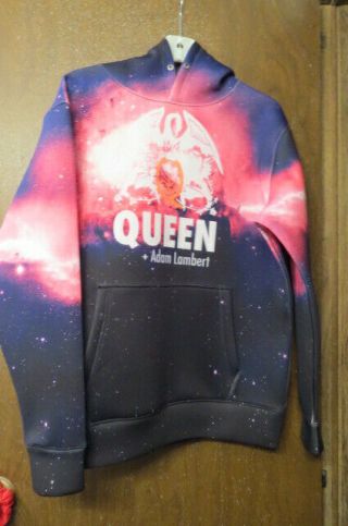 , Queen And Adam Lambert Cosmic Multi Colored Hoodie Sweatshirt Sz M,