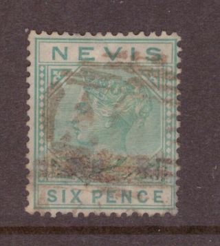 Nevis 1882 Scarce 6d Green Crown Ca Sg 32 Cat £350