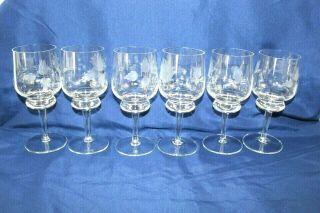 Vintage Etched Wine Glasses Set Of 6 Approx 1940 