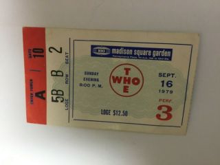 The Who Concert Ticket Stub From 1979 Who Are You Tour Nyc Msg 9/16/79
