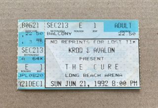 The Cure Concert Ticket Stub 6/21/1992 Long Beach Arena California