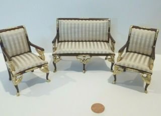 Bespaq Dollhouse Miniature 3 Pc.  Empire Set Settee & 2 Chairs 6870/6871 - Mhg