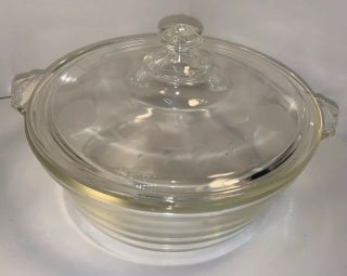 Vintage 1920 - 30’s Pyrex Etched Lid Covered Clear Casserole Glass Dish 1 1/2 Qt