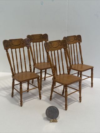 Vintage Artisan R L Carlisle 77’ Set Of Spindle Back Chairs Dollhouse Miniature