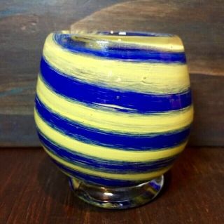 Studio Art Glass Yellow & Blue Swirl Small Vase 2.  5 " X 3 " Pretty And Heavy