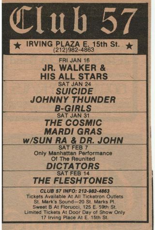 Johnny Thunders,  Suicide,  Dictators Rare Orig 1980 Nyc Concert Print Ad,  Punk