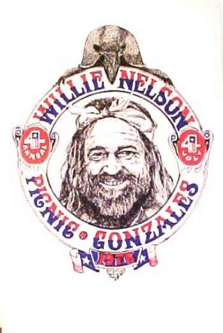 Willie Nelson 4th Of July Picnic Poster 1976 Gonzales,  Texas