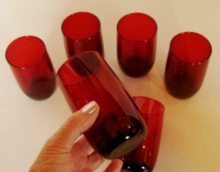 Vintage Anchor Hocking Red Ruby 6 Water Glasses Tumblers