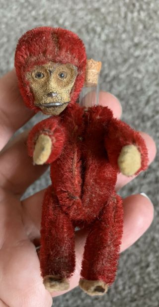 Rare Miniature Red Schuco Germany Perfume Monkey Mohair 1920s 3.  5” Cute Nr