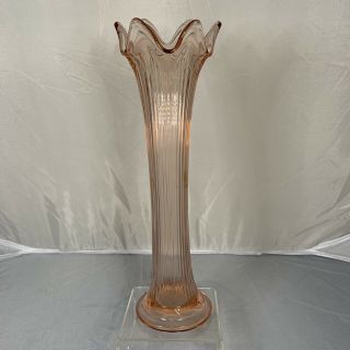 Vintage Pink Depression Glass Bud Flower Vase Romantic Vanity Decor Ruffle Rim
