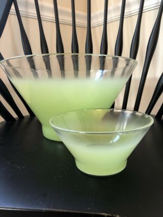 West Virginia Glass Specialty Blendo Lime Green Frosted Bowls Chip & Dip