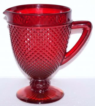 Ruby Red Glass Pedastal Water Pitcher Vintage Gorgeous 8.  5”