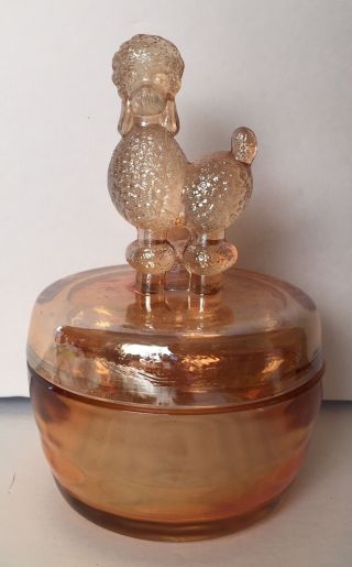 Jeannette Carnival Glass " Poodle " Covered Powder Vanity Jar