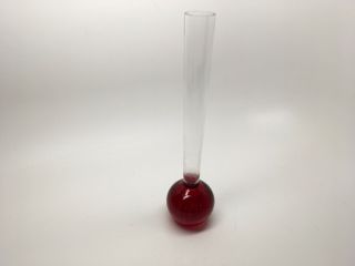 Vtg Clear Art Glass Cylinder Bud Vase Red Controlled Bubble Base