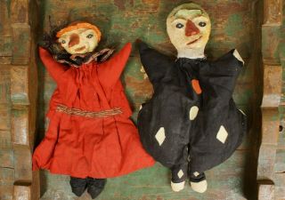 Antique Hand Made Paper Mache Puppet Dolls (creepy Faces)