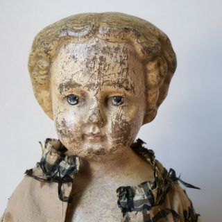 Antique German Doll Paper Mache Head Cloth Body Grenier? 18 
