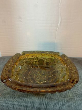 Murano Dish Bowl Ashtray Mid Century Hand Blown Libby Glass Gold Bubbles 8 1/3”