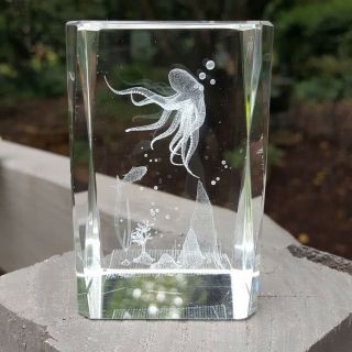 Octopus Paperweight Laser Cut Aquatic Art Glass 3 " Ocean Sea Life