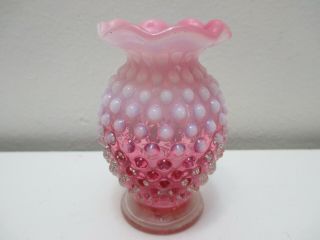 Vintage Fenton Art Glass Vase Cranberry Opalescent Hobnail 3 3/4 " Tall