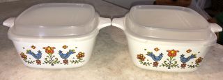2 Corning Ware Country Festival Friendship Bluebird 2 3/4 Cup Casserole Dishes