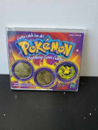 Pokemon Battling Coin Game With 3 Coins Mankey Seel Onix Hasbro 1999