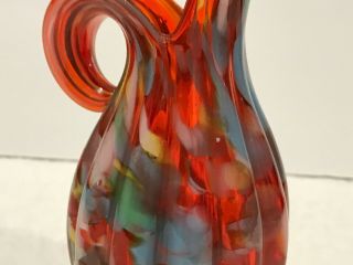 Vintage MCM Hand Blown Red Multi Color Cased Art Glass Pitcher Murano? 3