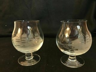 4 Toscany Brandy / Cognac Crystal Snifter Glasses Etched Nautical Clipper Ship 3