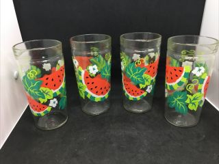 Vintage Set Of 4 Anchor Hocking 6 " Watermelon Jelly Jar Glasses